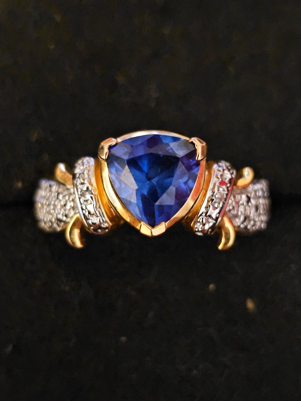 925 Sapphire, Diamond Yellow Gold Ring