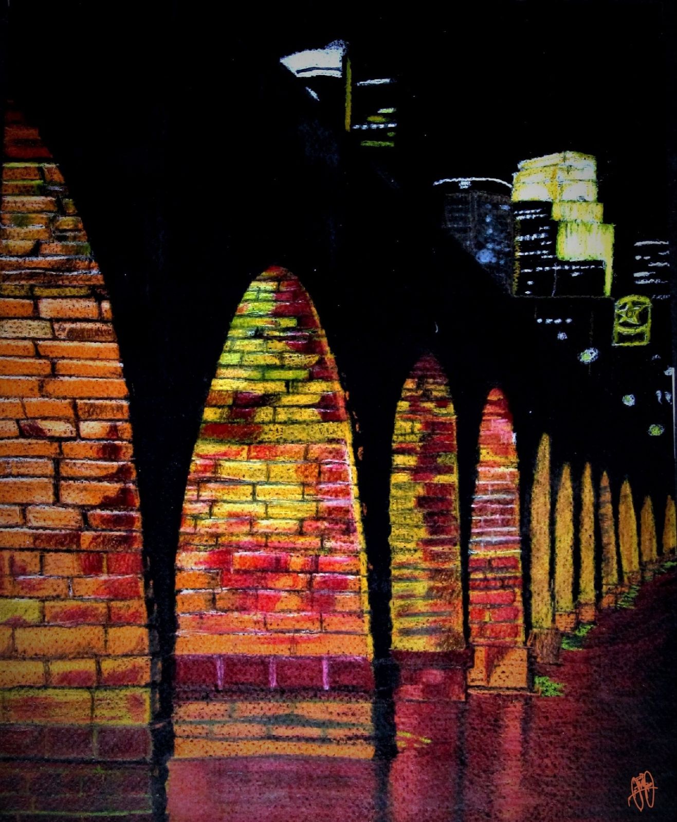 Minneapolis Stone Arch Bridge colored pe