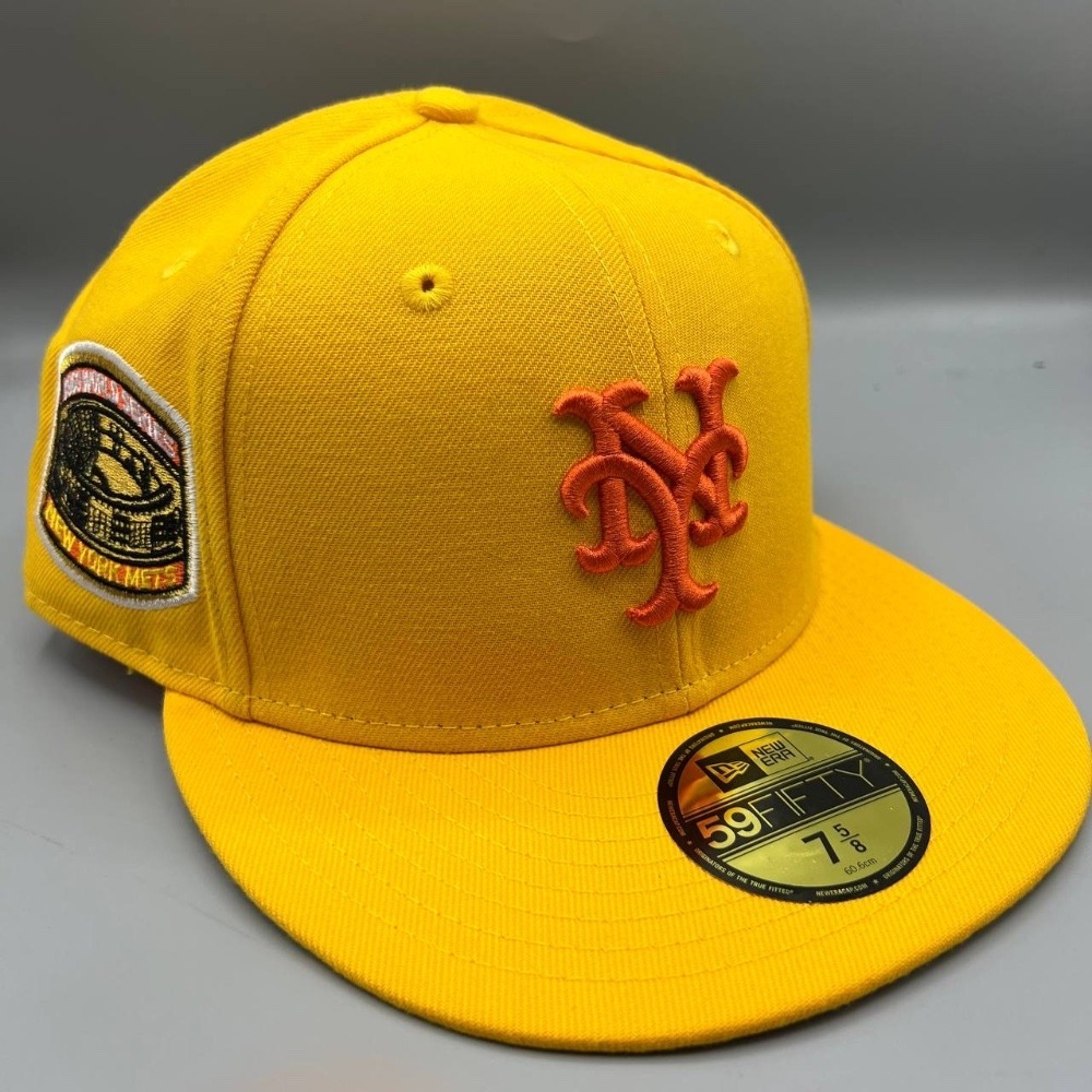 New York Mets Hat Men 7 5/8 Yellow Gray 59Fifty New Era Fitted Cap