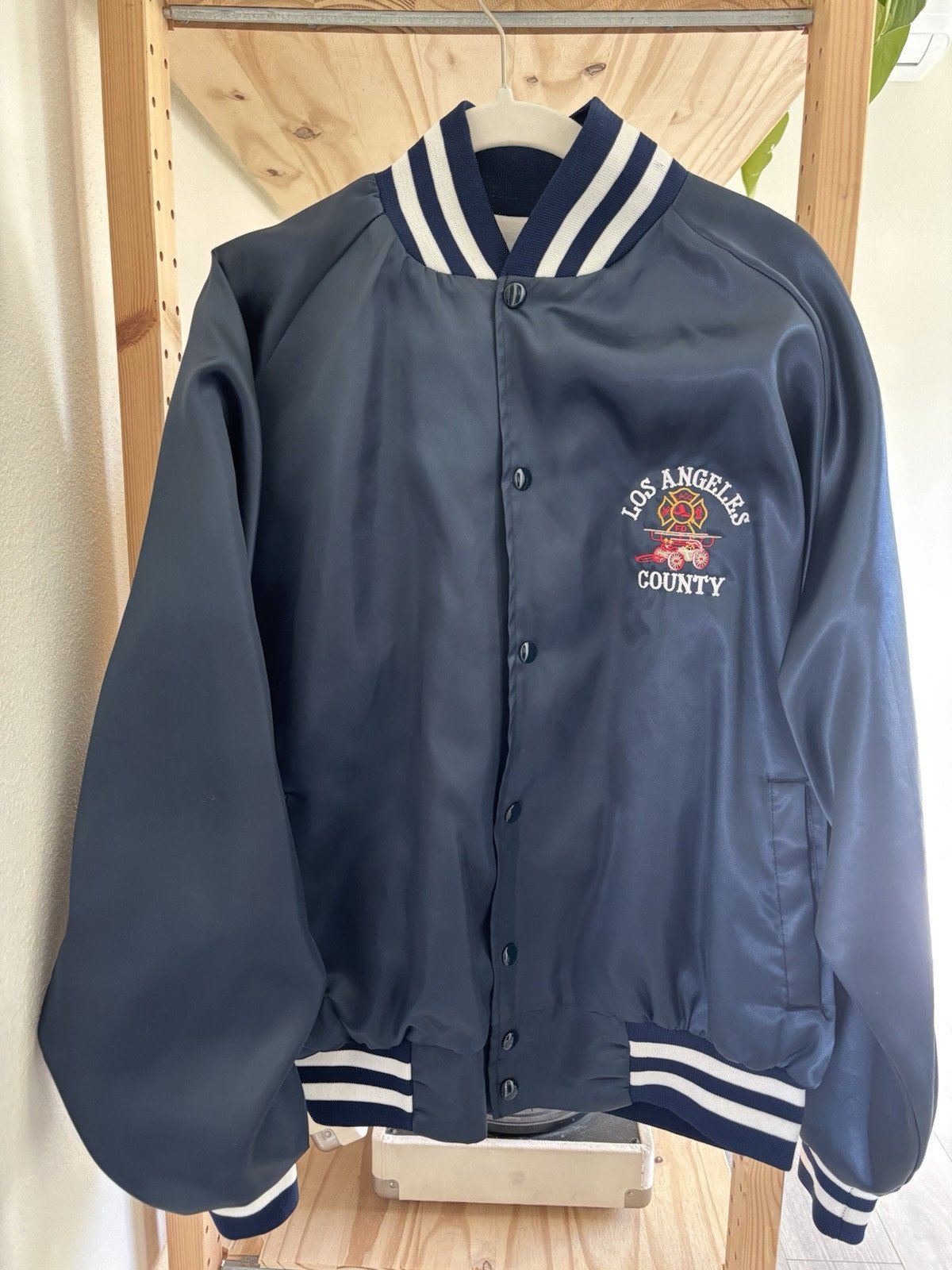 Vintage Rare Navy Los Angeles County Fire Department FD Bomber Jacket XL, Like L