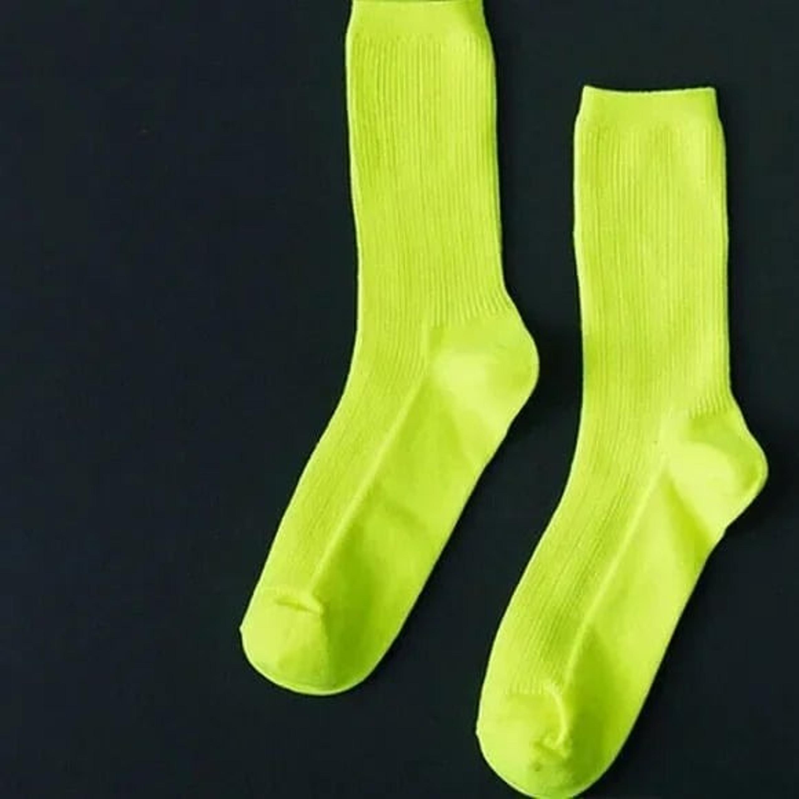Girls Crew Over Ankle Neon Light Green Socks Stretchy Fashion Sports Footwear