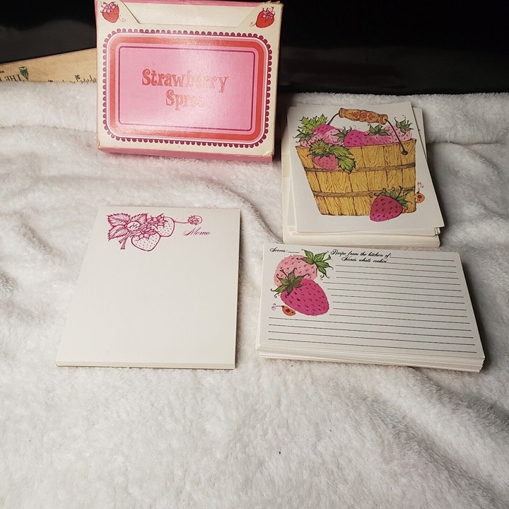 Vintage Strawberry Spree Recipe Cards Memo Pad Note Cards Current Inc. Box Set