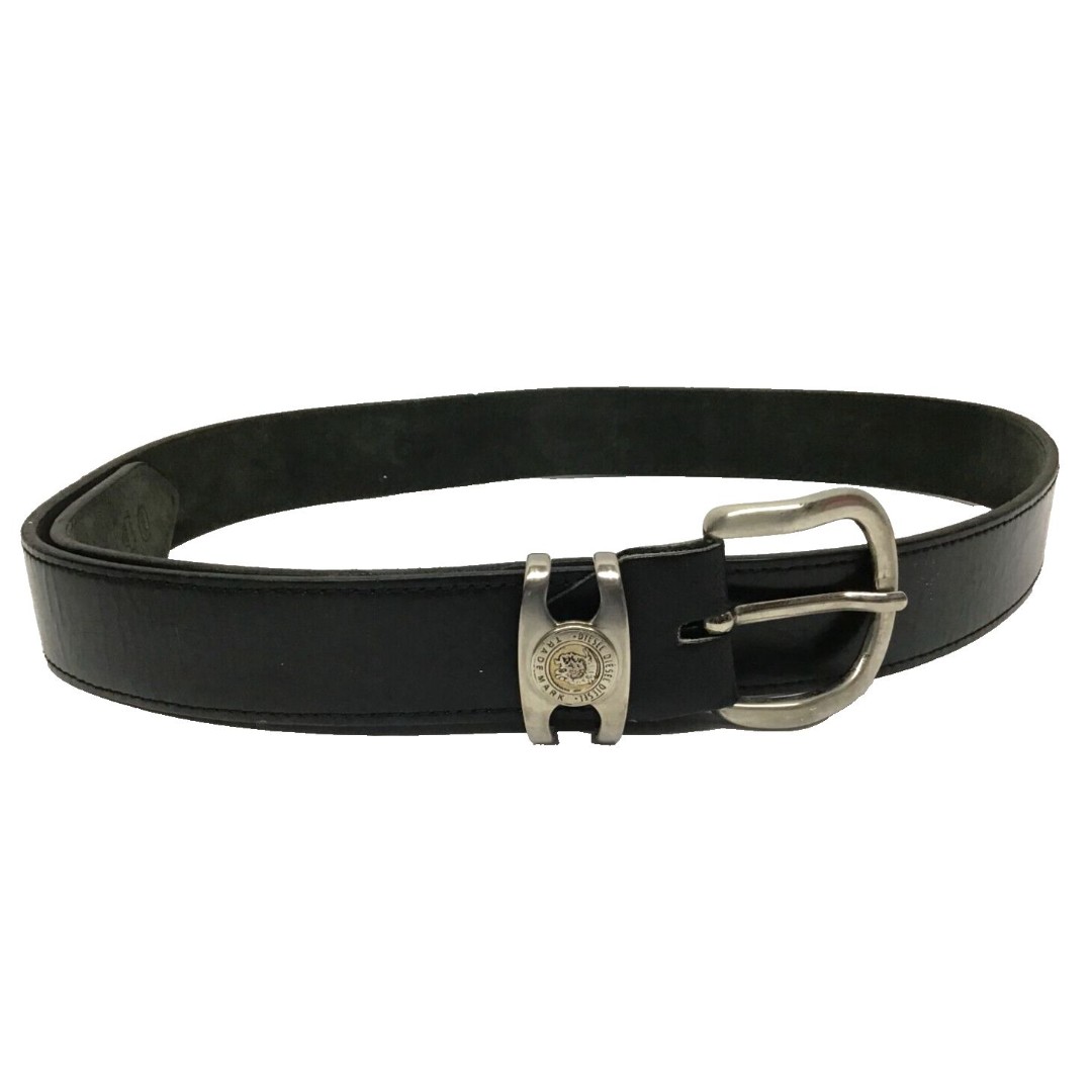 Diesel Black Leather Silver Tone Metal Buckle Mens Belt