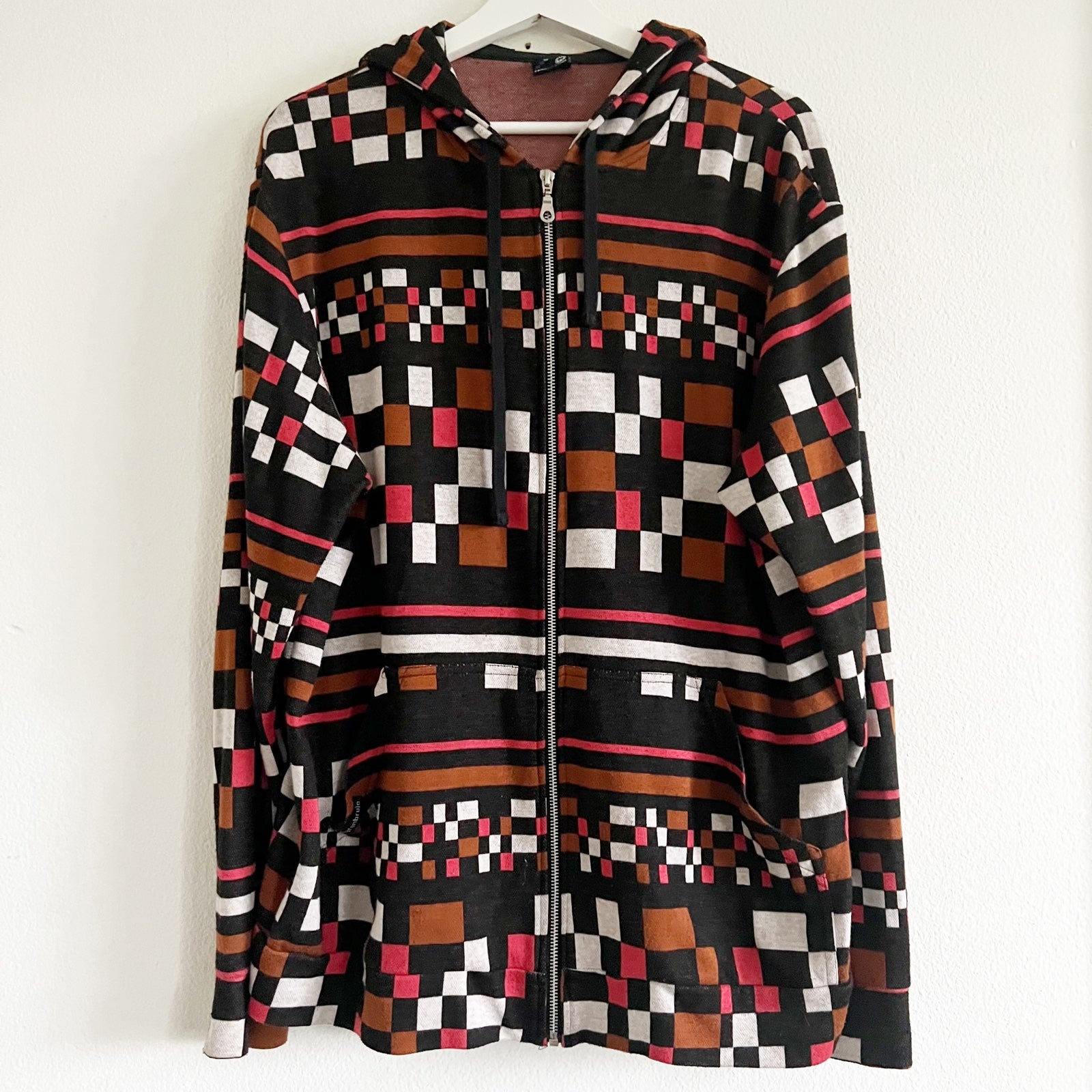 Camaron Brujo Men’s Zip Hood Surf Skate Jacket Pixel Stripe Argentina XL Brown