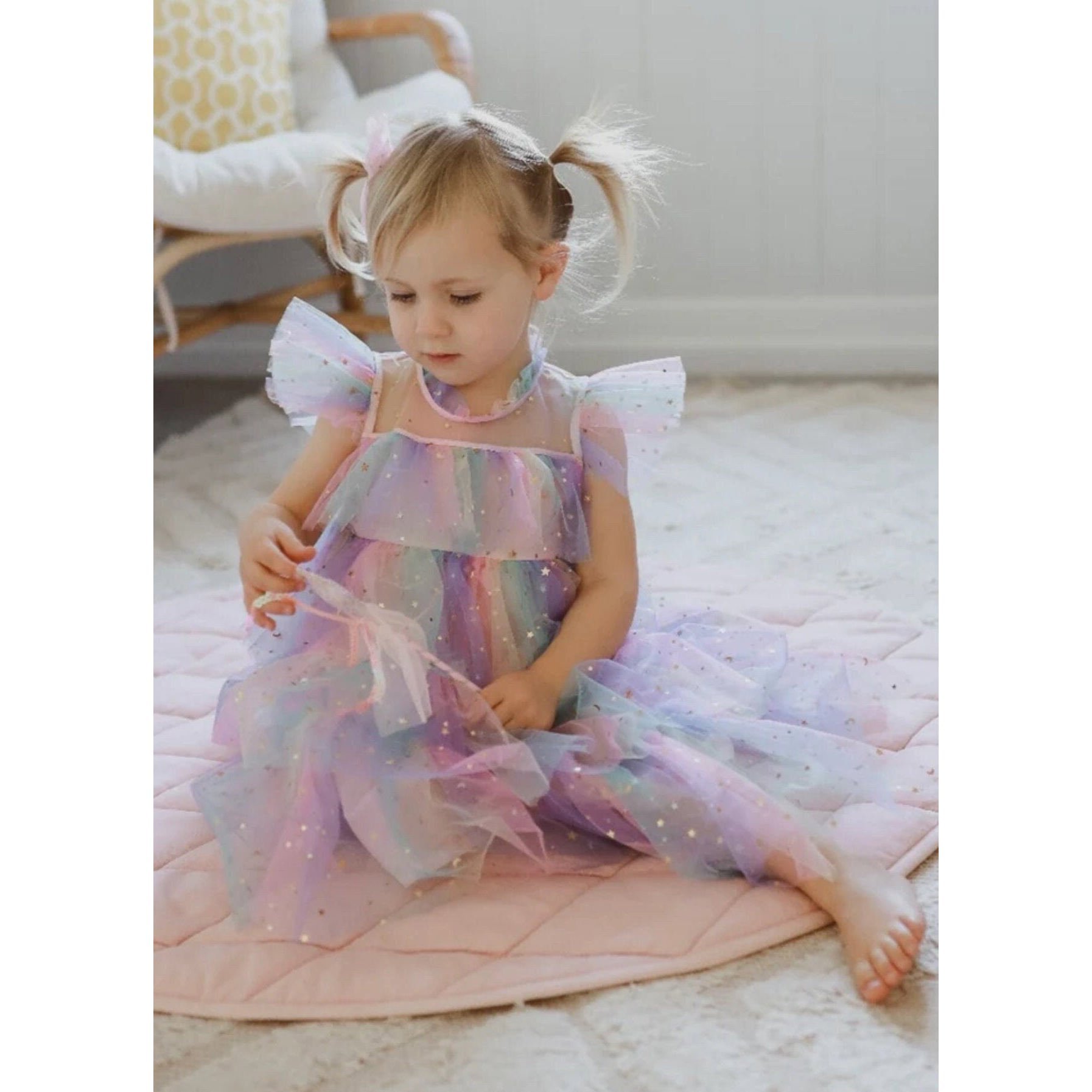 ENCHANTED TULLE PRINCESS Tulle Birthday Dress Rainbow Pink