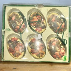 VINTAGE 6 OVAL ORNAMNETS IN BOX Floral Birds Nest Christmas Naturaltrim