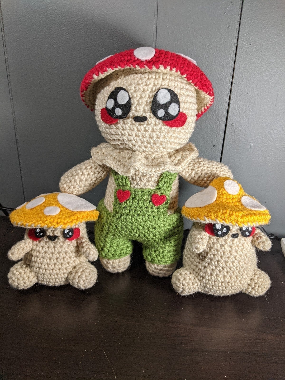 Mushroom lad plush with 2 mushroom boys (Amigurumi)