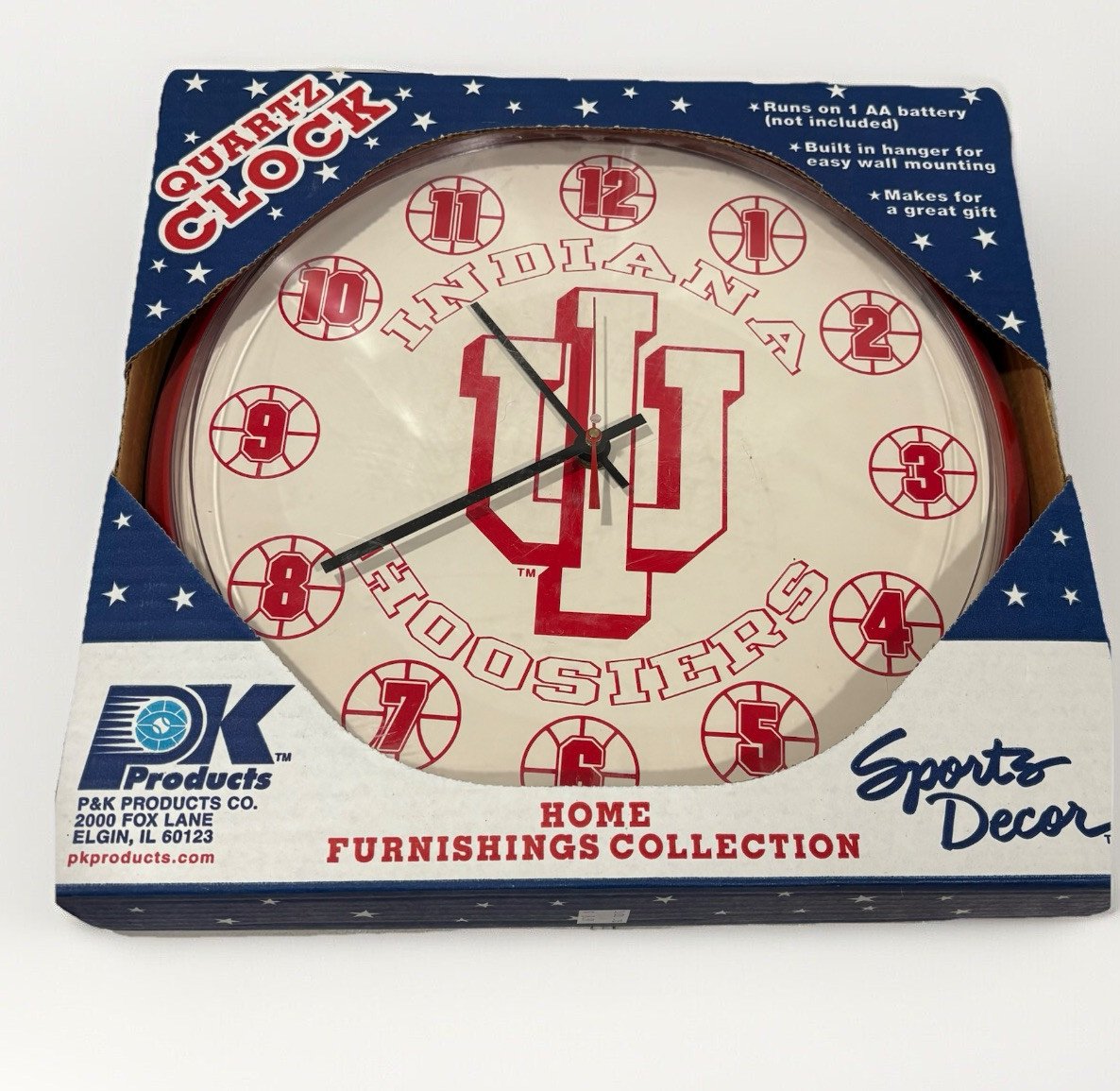 IU Hoosiers Indiana University NCAA 1992 Vintage Wall Clock NEW IN BOX NOS USA