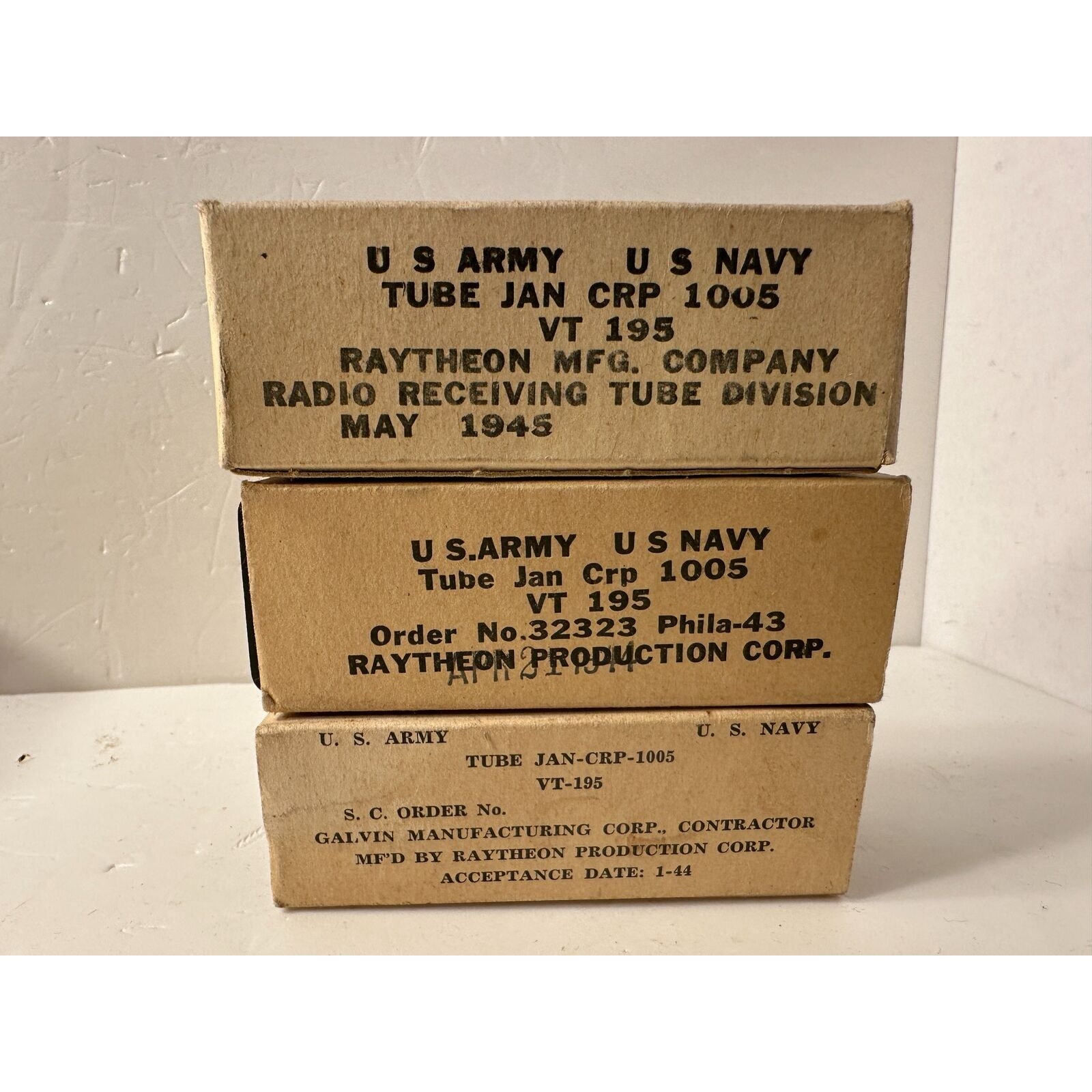 Lot of 3 US Army / Navy Raytheon Tube JAN CRP 1005 VT 195 New in Box