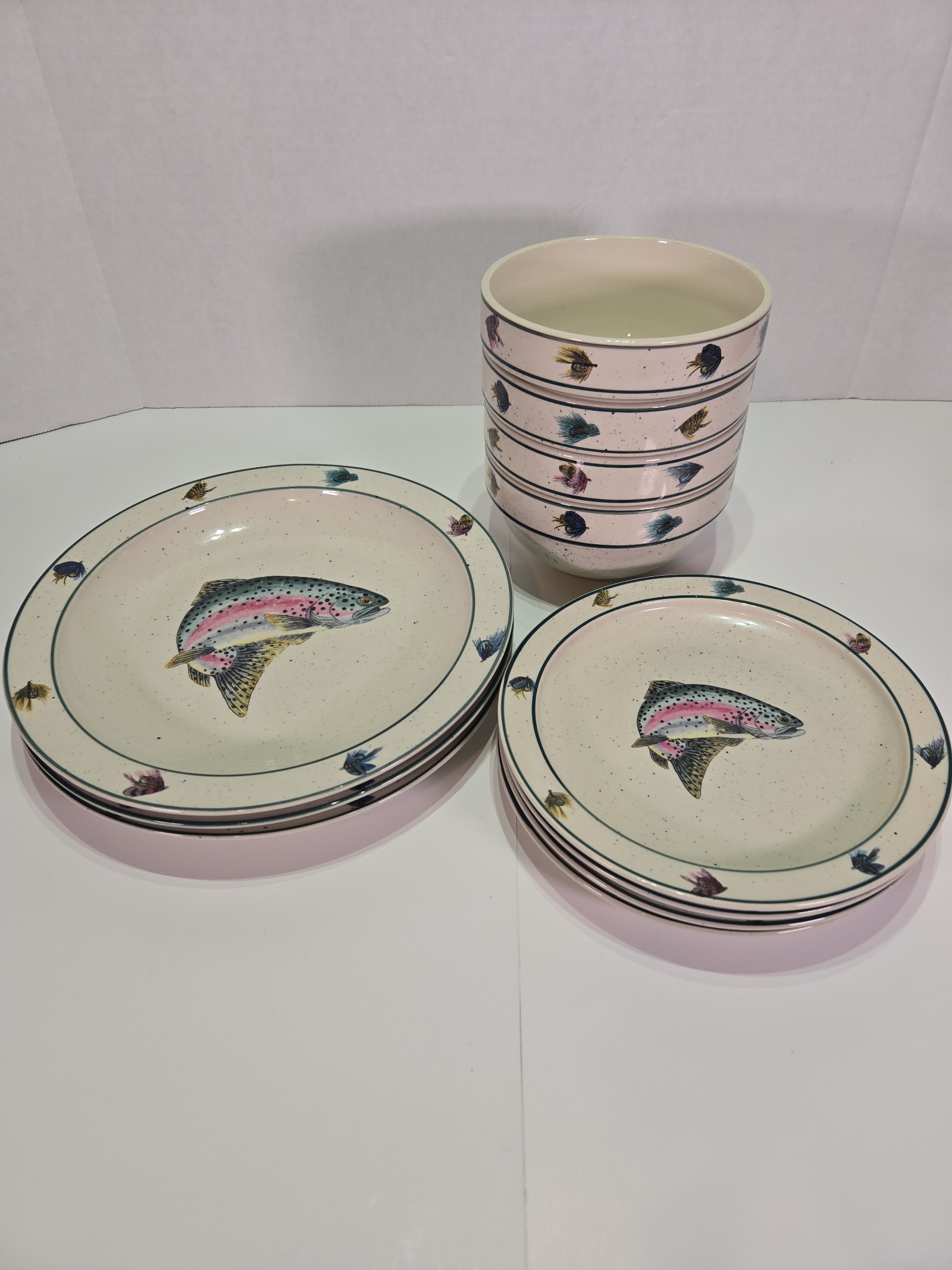 Folkcraft Stoneware Rainbow Trout Serving set Scotty Z