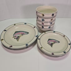 Folkcraft Stoneware Rainbow Trout Serving set Scotty Z