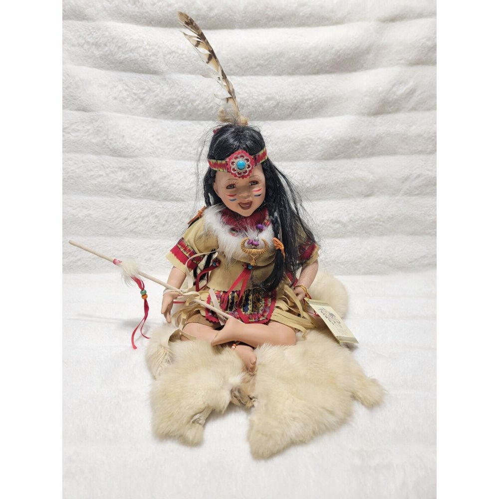 Rare 12''Tall Sitting On The Skin Rug Porcelain Kinnex Native American Doll Nova