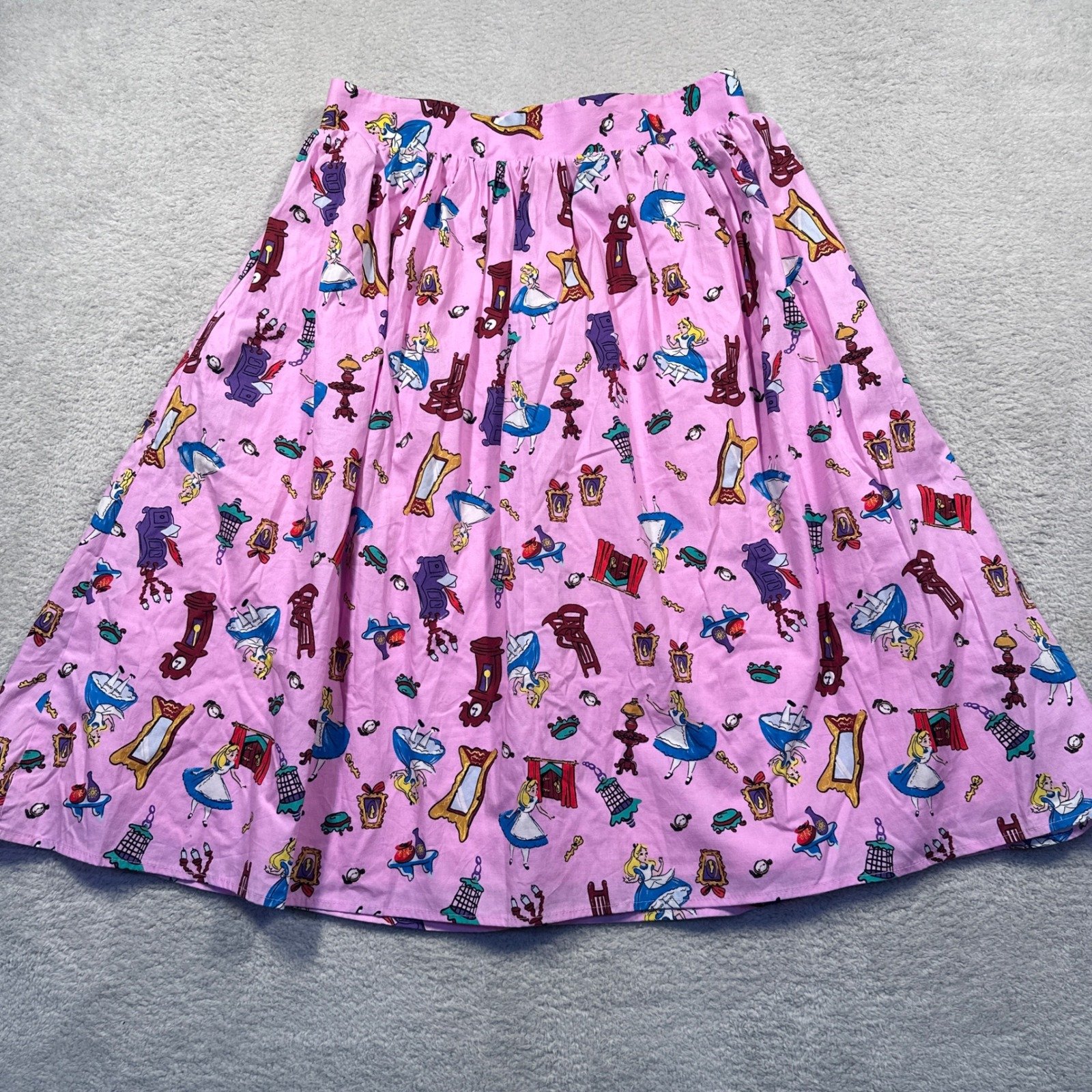 Disney Alice in Wonderland Skirt Women's Medium Pink Made in USA A Line Pockets