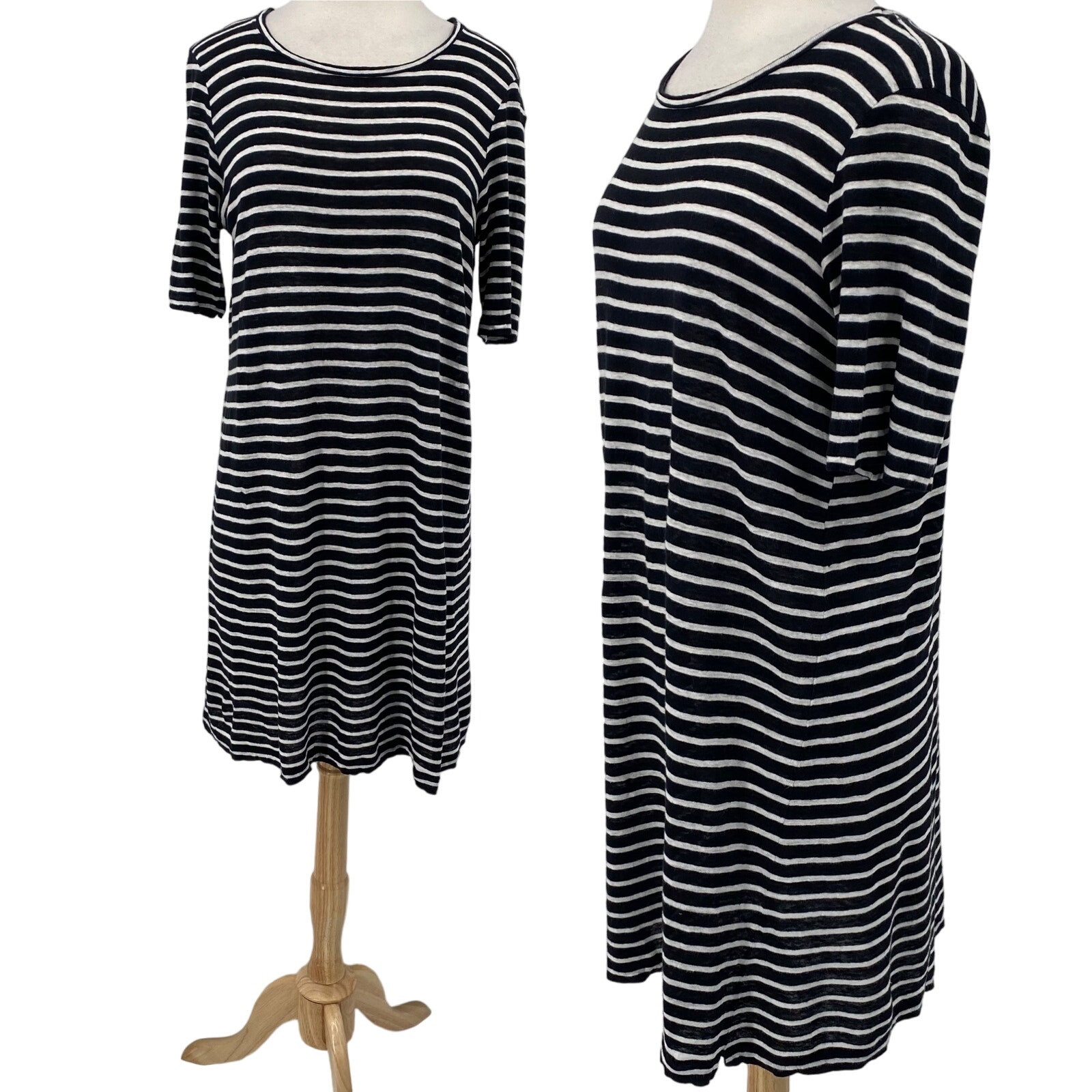 Eileen Fisher Striped Tunic Mini Dress Organic Linen Short Sleeves Womens Medium