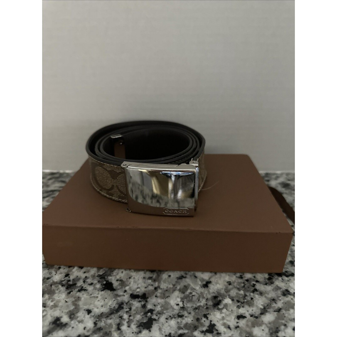 Coach Men's Brown Braided Leather Belt Gold Brass Buckle