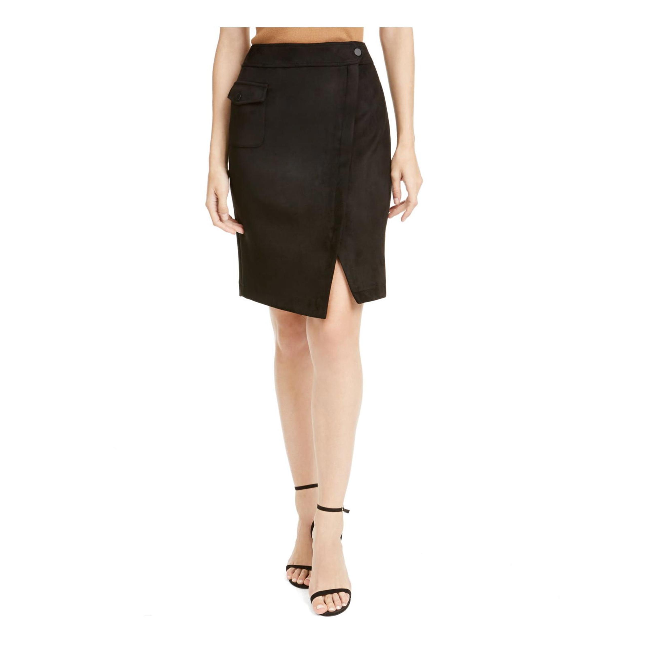 NWT Anne Klein Women's Faux Suede Black Above The Knee Wrap Pencil Skirt Size 12