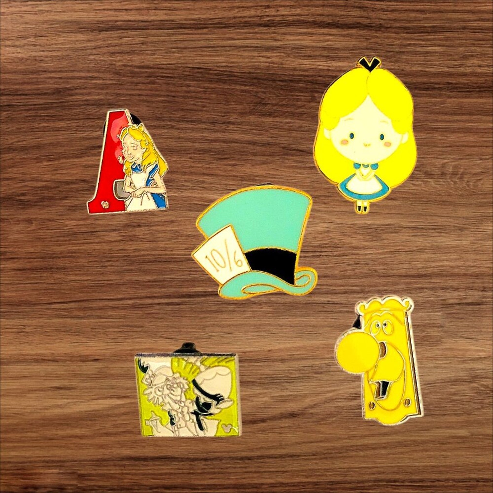 5 Alice in Wonderland Disney Parks Trading Pins, Plus 2 Bonus Pins