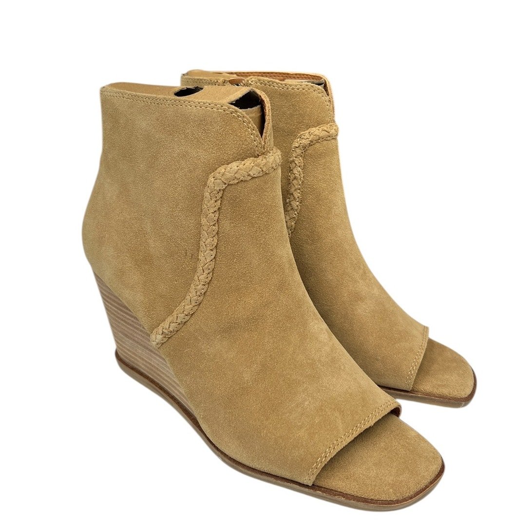Lucky Brand Lureli Open-Toe Wedge Bootie in Tan Suede size 7.5 NWOB