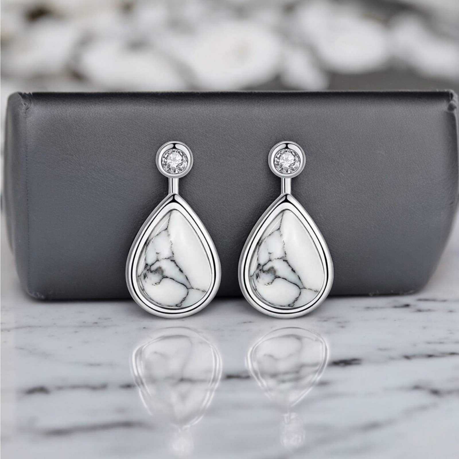 NEW 925 sterling silver w white Turkish turquoise and CZ earrings jewelry B20B