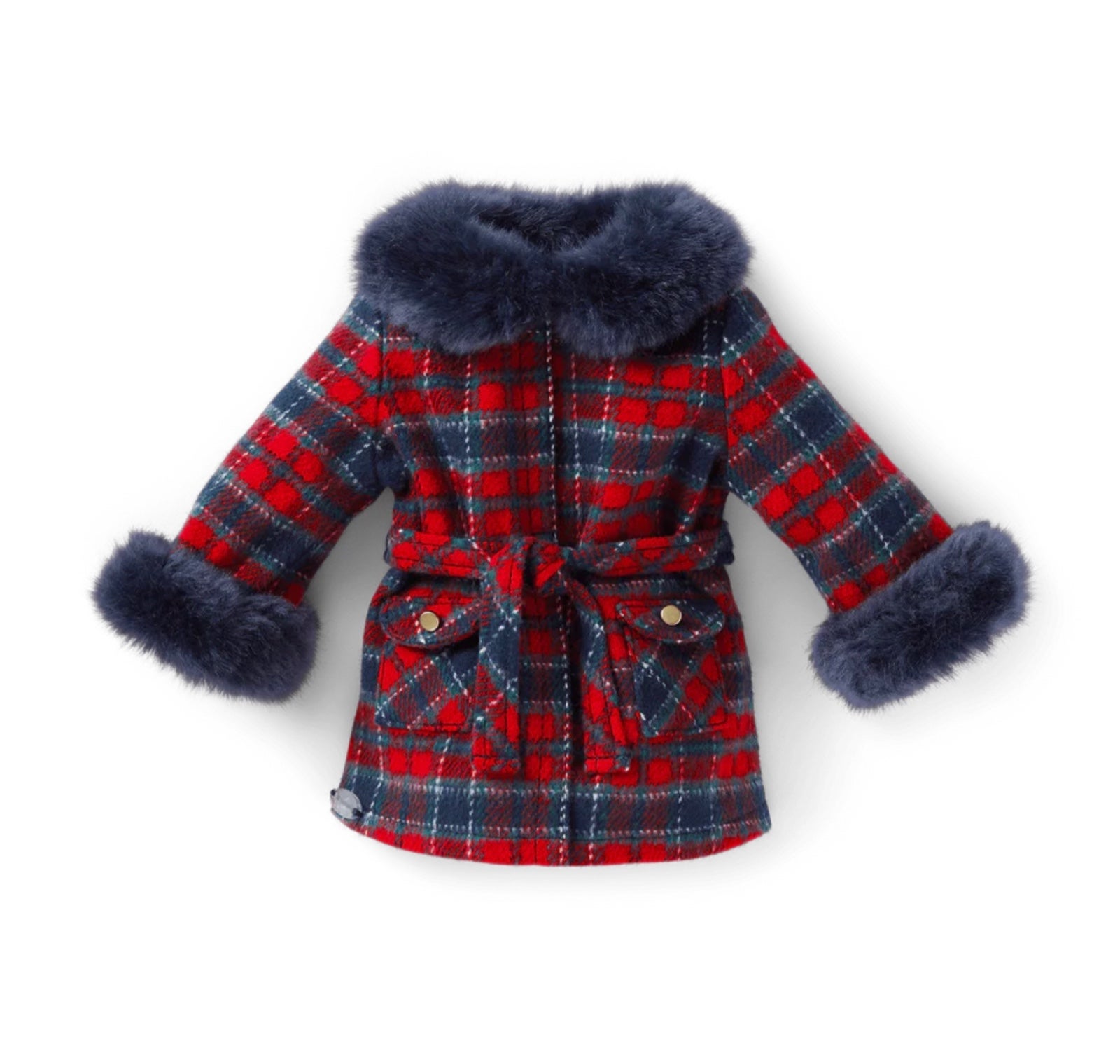 American Girl x Janie & Jack Doll Fur-Trim Plaid Coat-NIP
