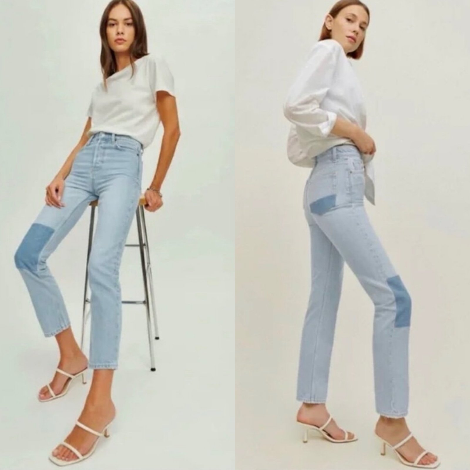 Reformation Cynthia Patch High Rise Straight Jeans Blue Size 26
