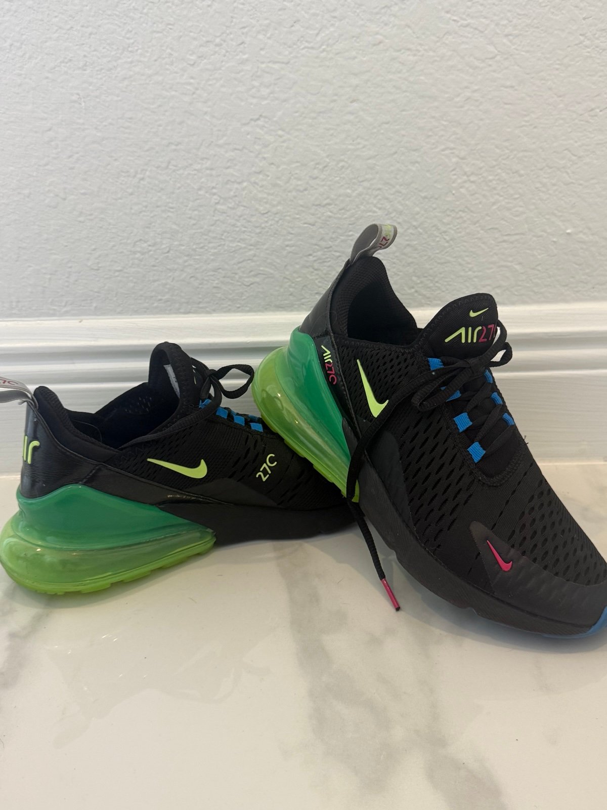 NIKE AIR MAX 270 GS BLACK GHOST GREEN YOUTH SHOE Sz 7Y