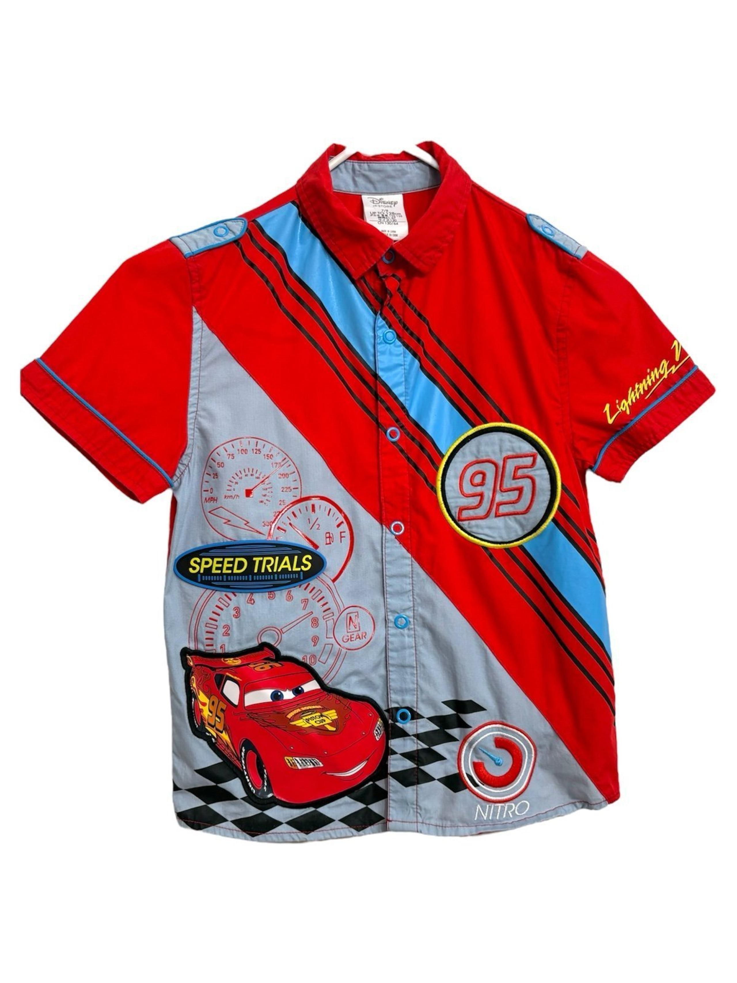 NWOT Authentic Disney Store Cars Lightning McQueen Snap Down Shirt Size 7/8