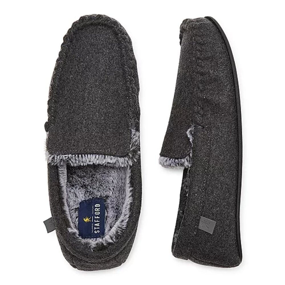 Men's Stafford Memory Foam Moccasin Slippers - Charcoal - XL (13-14) - NIB