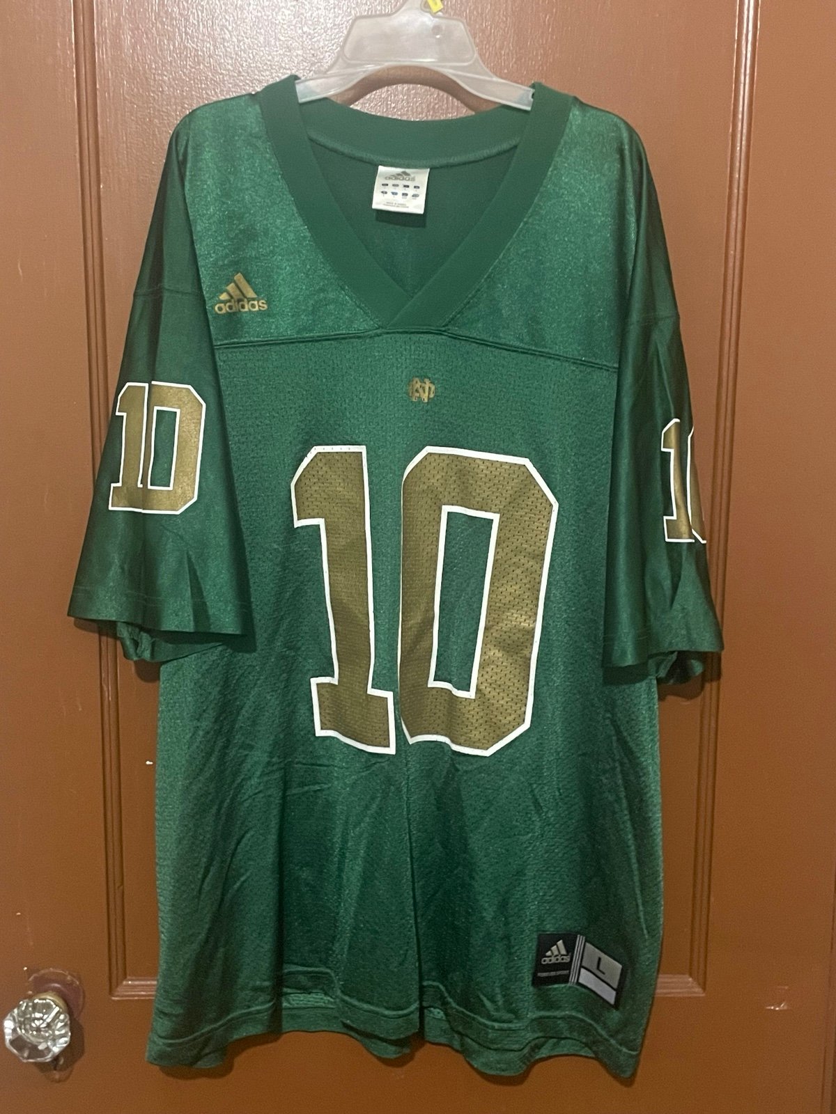 Addias Green Norte Dame Fighting Irish Football Jersey #10 large Brady Quinn