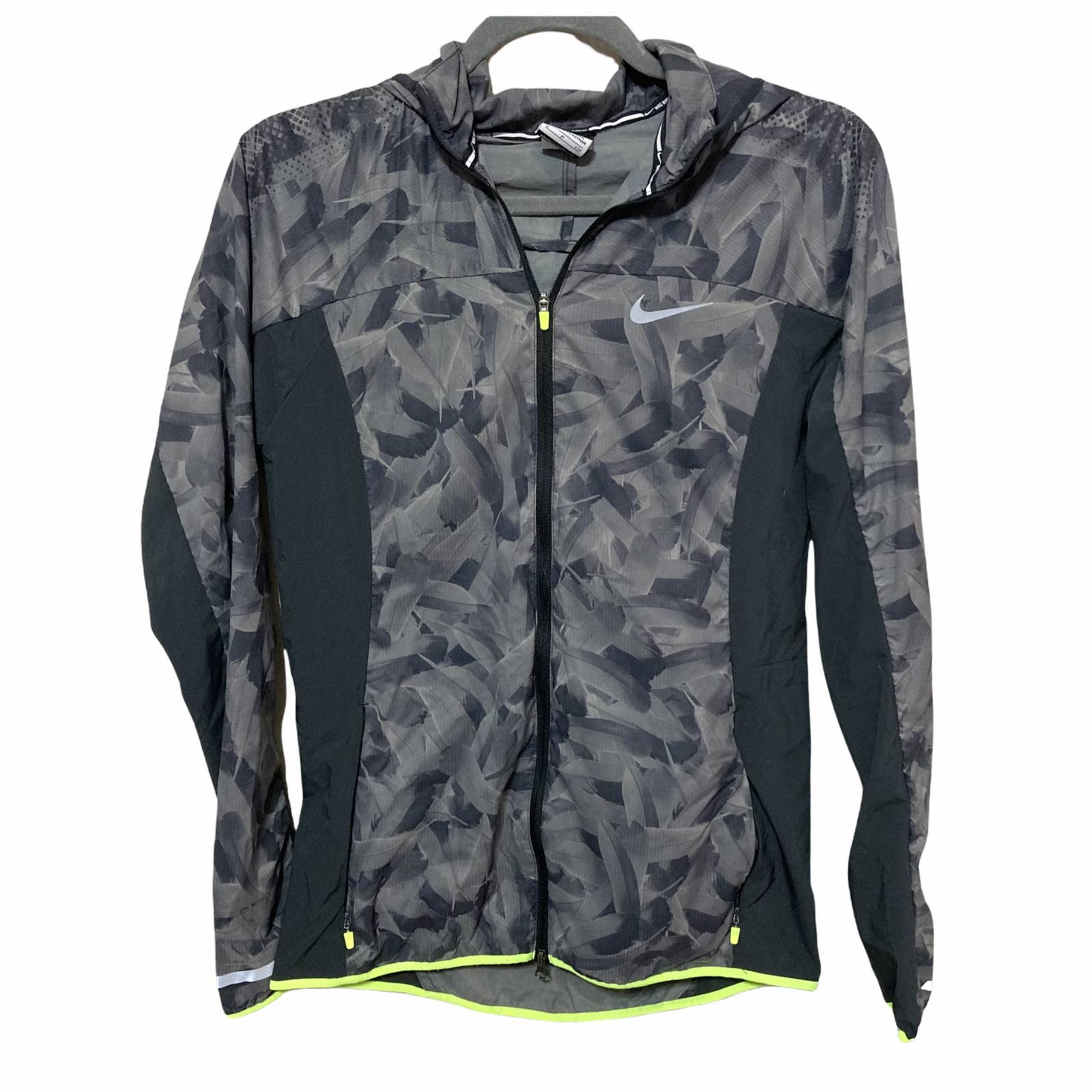 Nike Womens Feather Print Zip Up Lightweight Windbreaker Jacket Size Small Gray