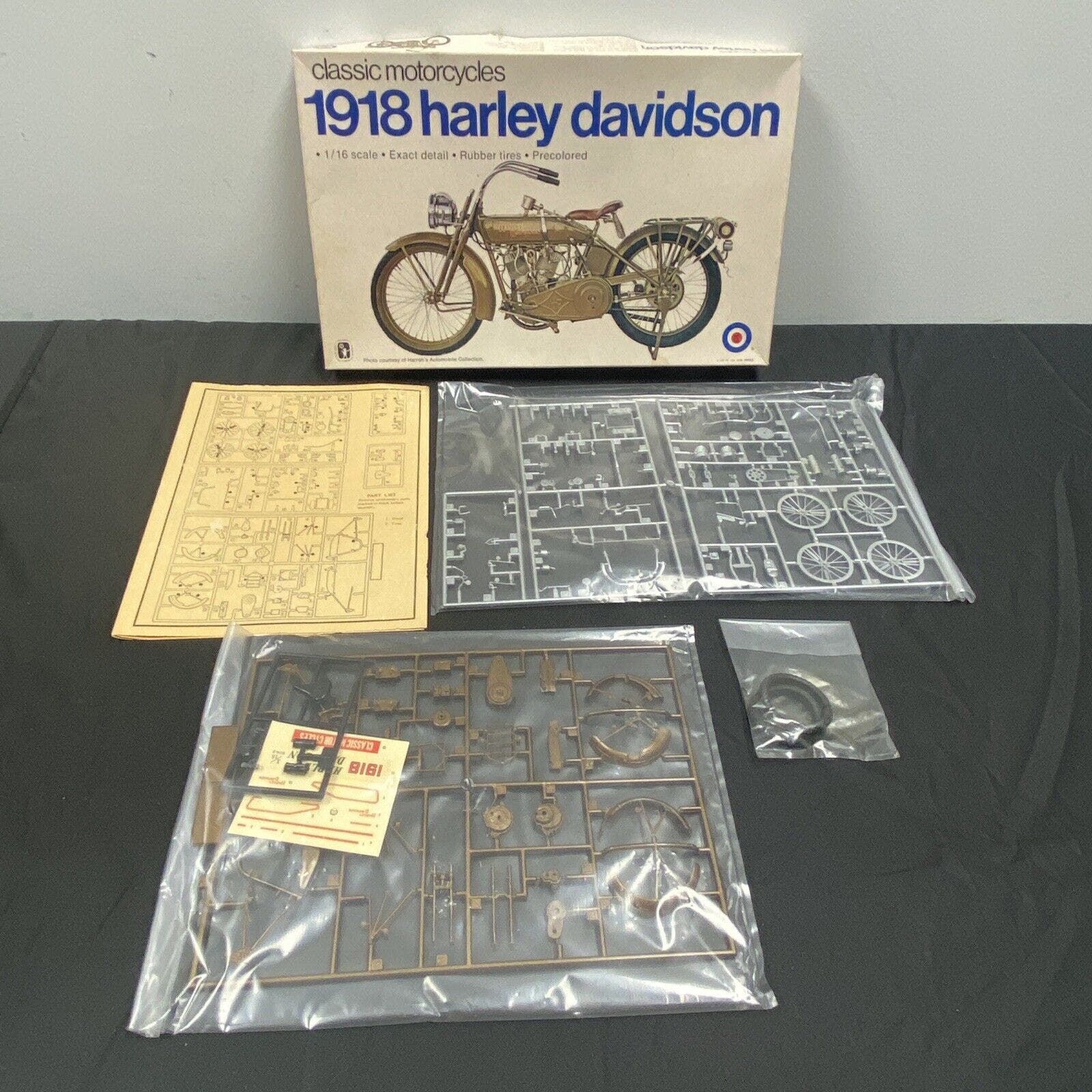 Vtg Entex 1918 Harley Davidson 1/16 Scale Factory Sealed Bags Model Kit Open Box