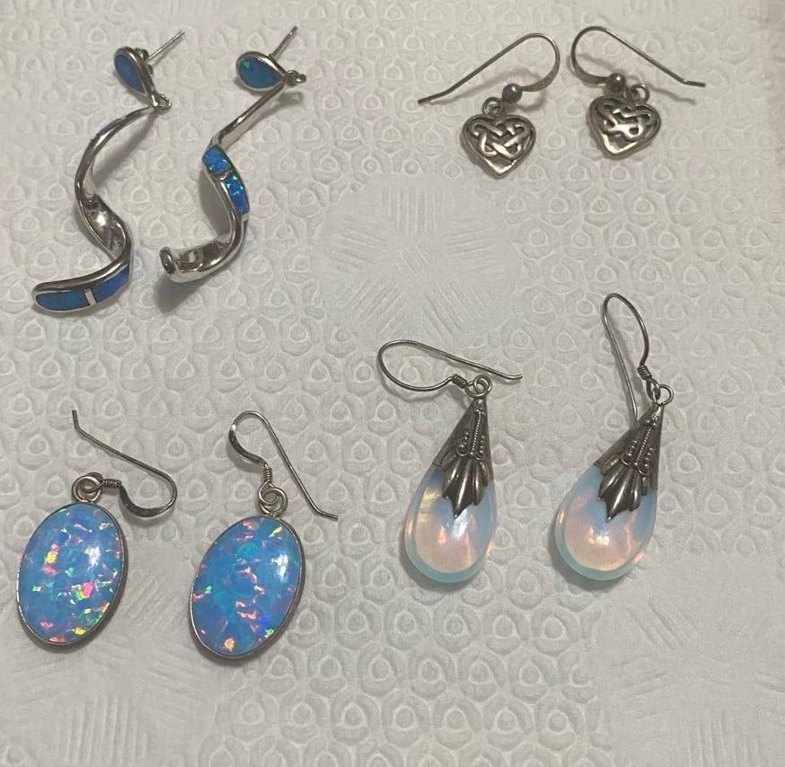 Vintage Blue Opal/Opal,Moonstone (Opalite) and Sterling Silver Earring Lot