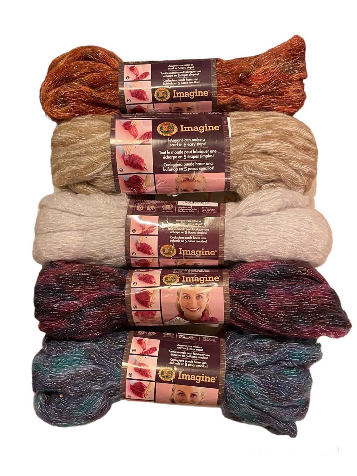 Lion brand yarn, Imagine, 5 skeins, variety colors 40 gr each, super bulky, NEW