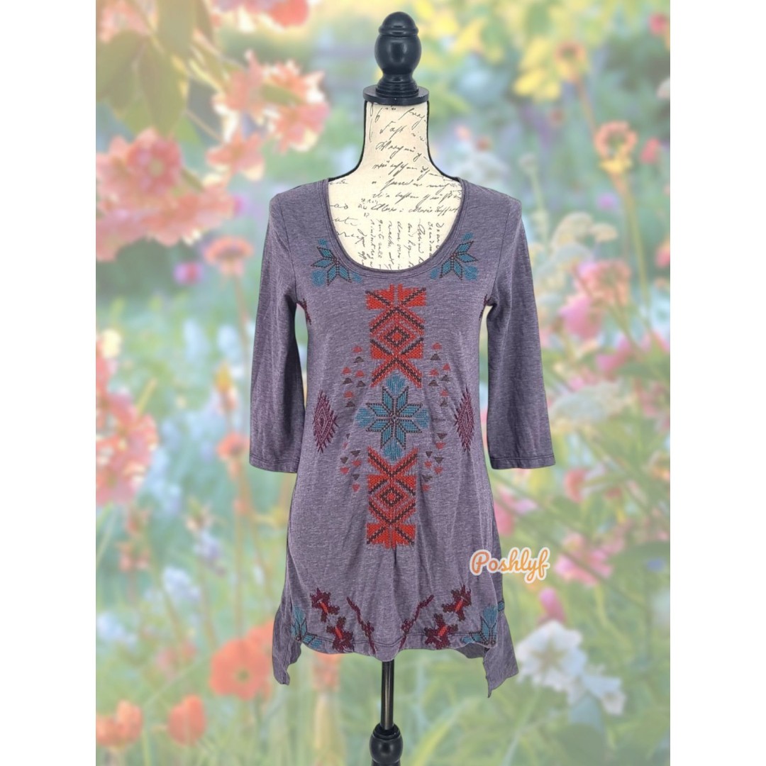 Johnny Was Embroidered Southwest Tunic Quarter Sleeve Small