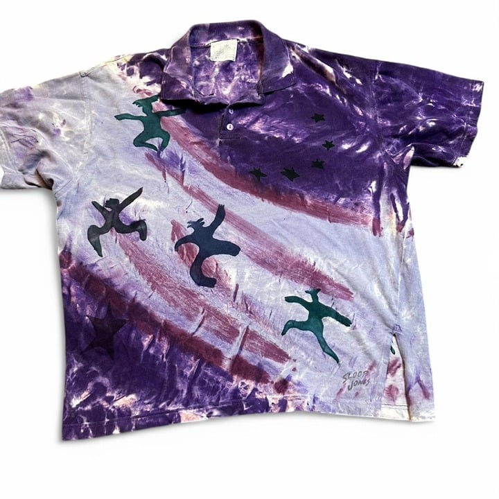 Vintage Sloop Jones Art tie dye polo shirt size large