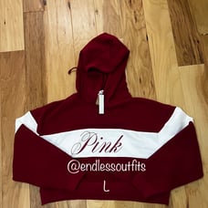 VS PINK RED LACQUER CROPPED HOODIE SWEATSHIRT SIZE L