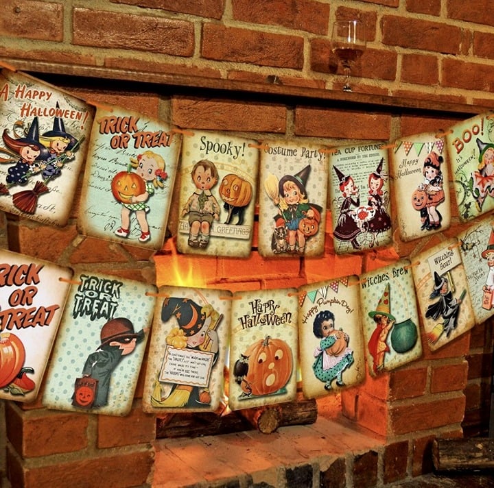 7.68 5.5 Holiday Decor Trick or Treat Banner Vintage Style Pumpkin Halloween