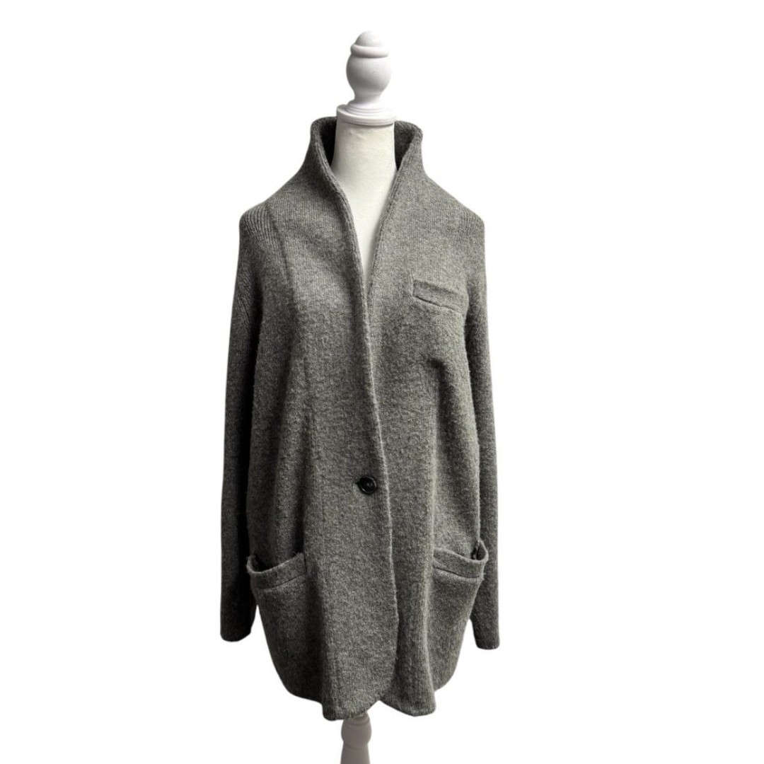J. Crew Cocoon Knit Sweater Blazer Button Heather Graphite Gray Grey Medium M