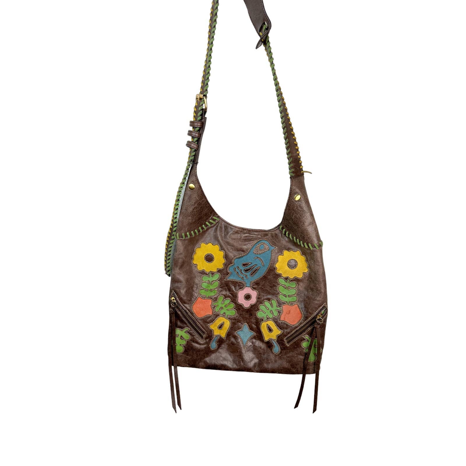 Vintage Loop NYC Leather Shoulder Bag with Braided Strap