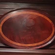 1894 - 1920 COWAN Chicago Brass & Mahogany Oval Serving Tray w/ Inlay A BEAUTY!