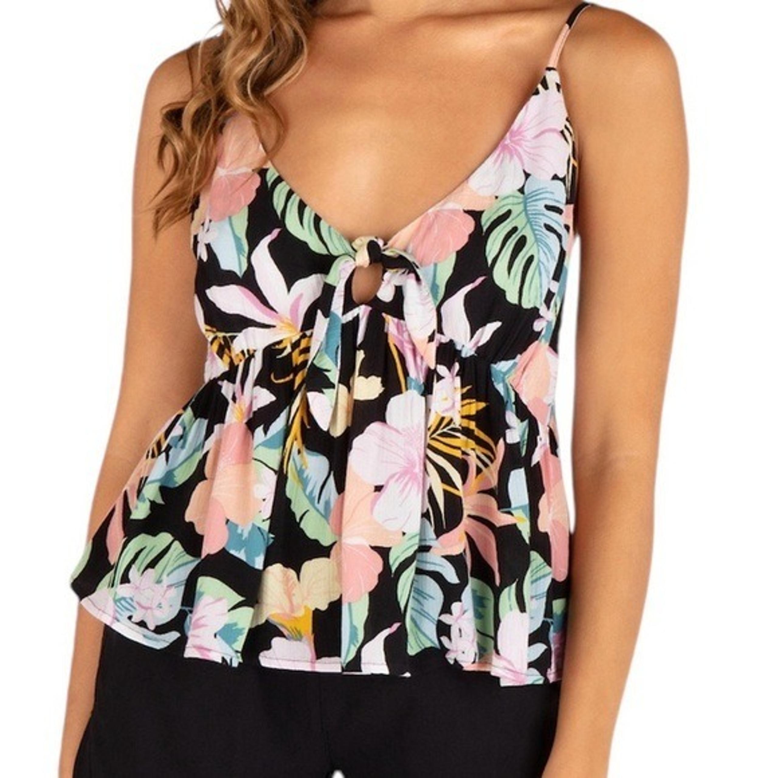 Hurley Sundazed Tie Front Woven Tank Top Black Tropical Floral Small New NWT