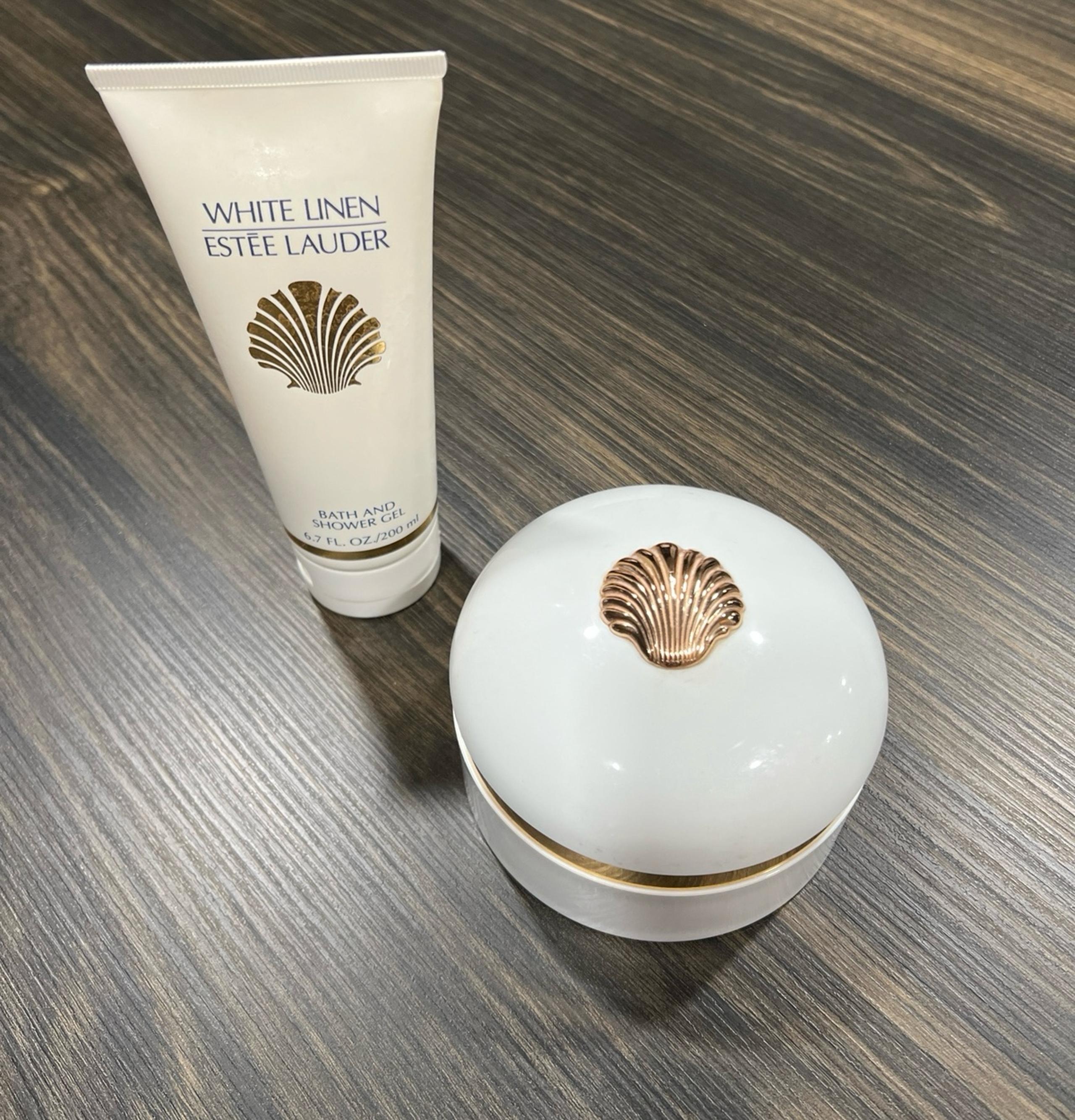 Estée Lauder White Linen Bath and Shower Gel/ Body Powder Open and Used