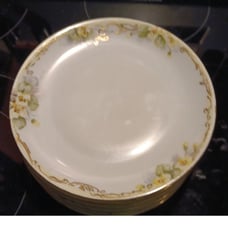Vintage gold trim handpainted 8 plates 6” Hutschenreuther Gelb Bavaria