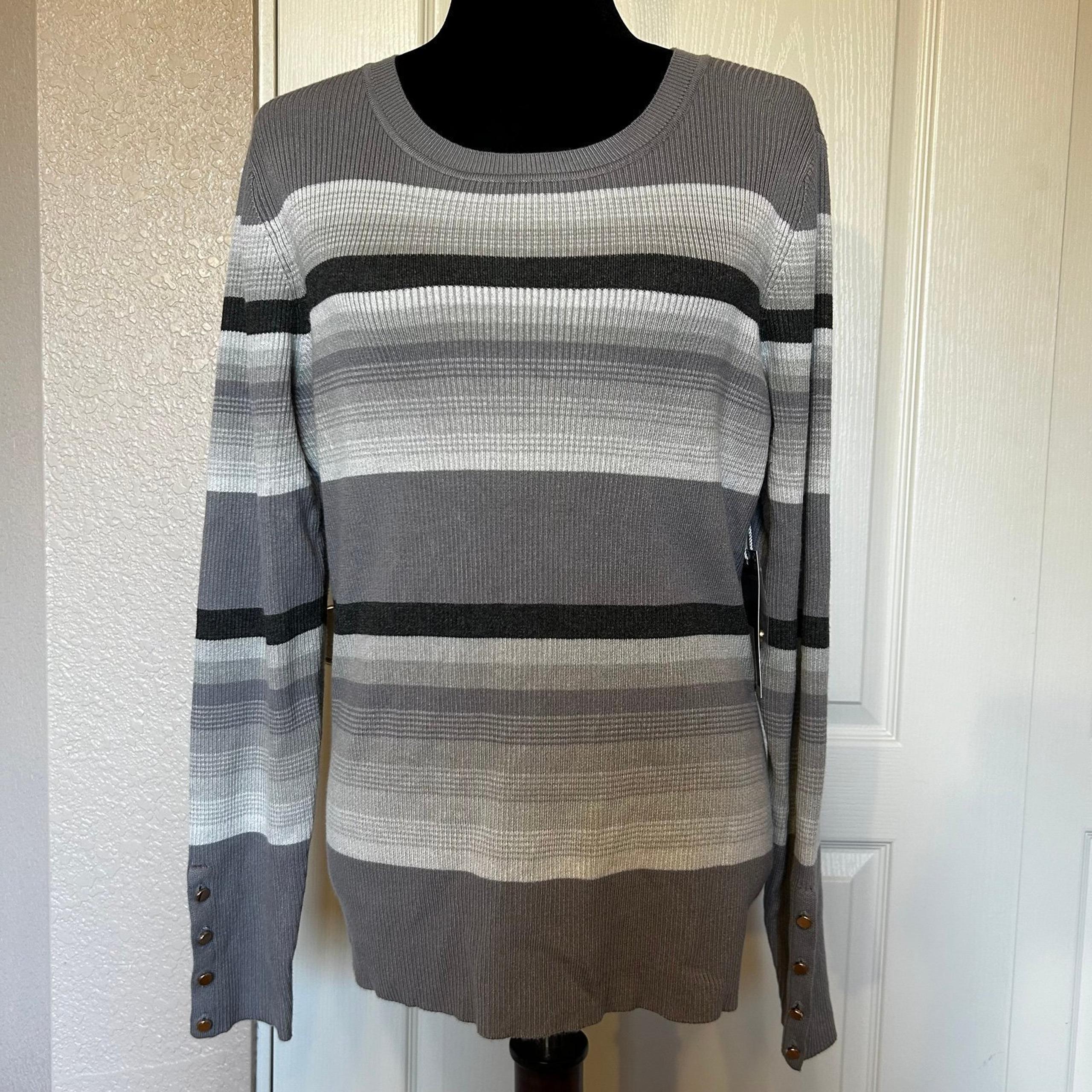 NWT Worthington Ombré Gray Striped Sweater Size XL