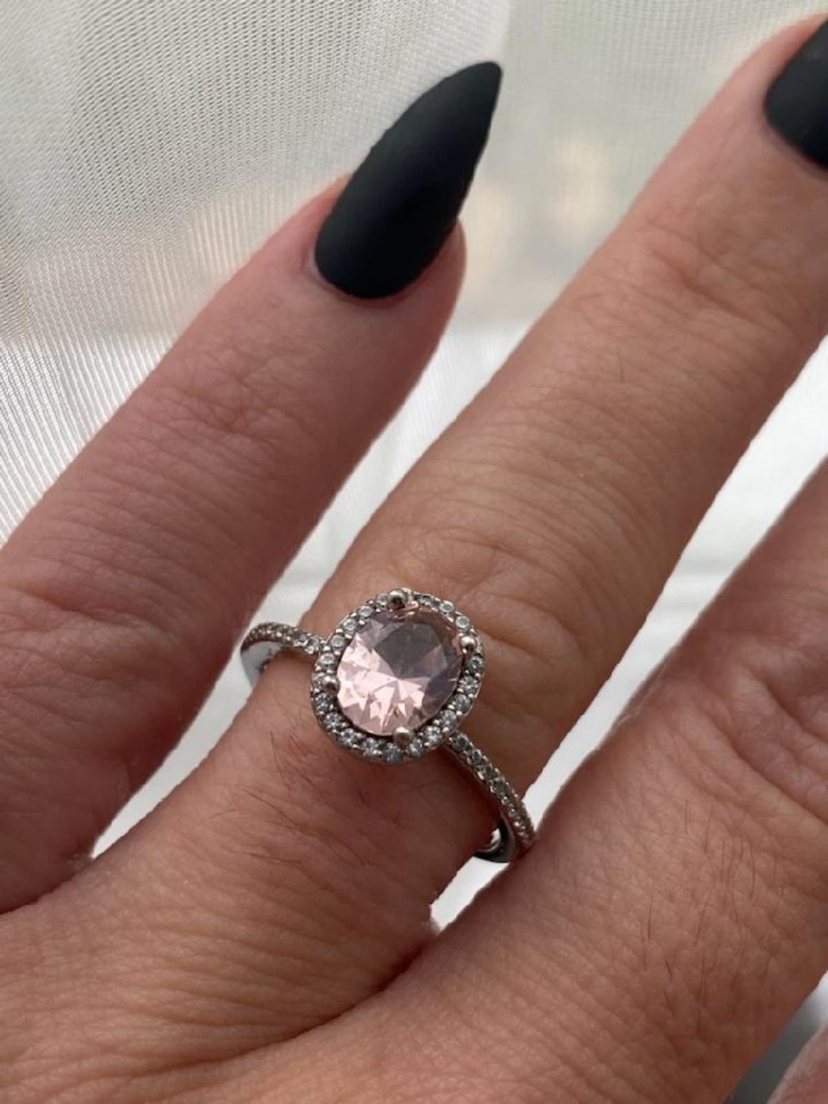 1.67 Ct oval cut morganite princess Halo ring/ size 8