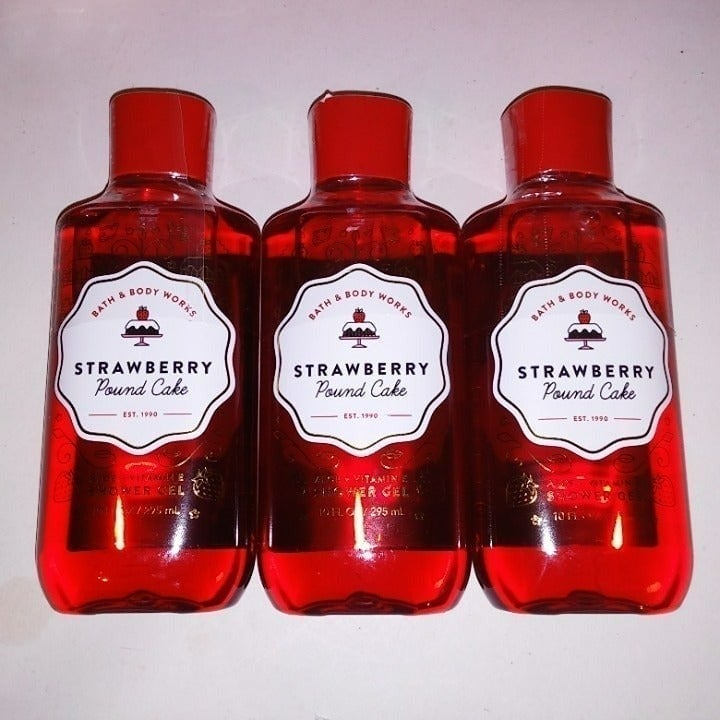 Set of 3 Bath and Body Works Shower Gel Body Wash Strawberry Pound Cake Full Siz