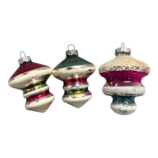 Vintage Shiny Brite Striped Mercury UFO Lantern Tornado Atom Atomic Ornament Lot