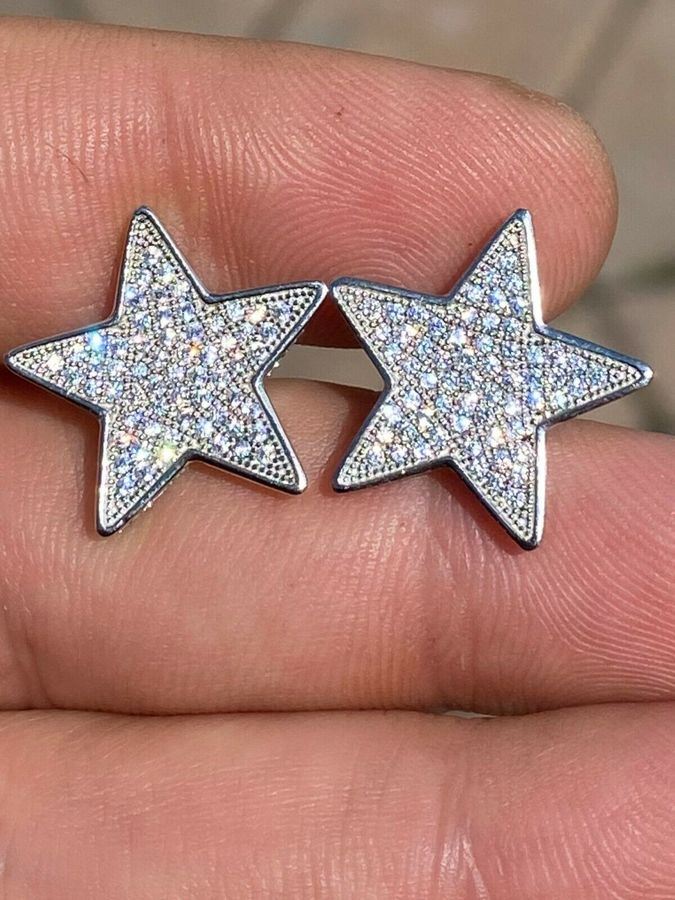Large 925 Sterling Silver Stars Earrings