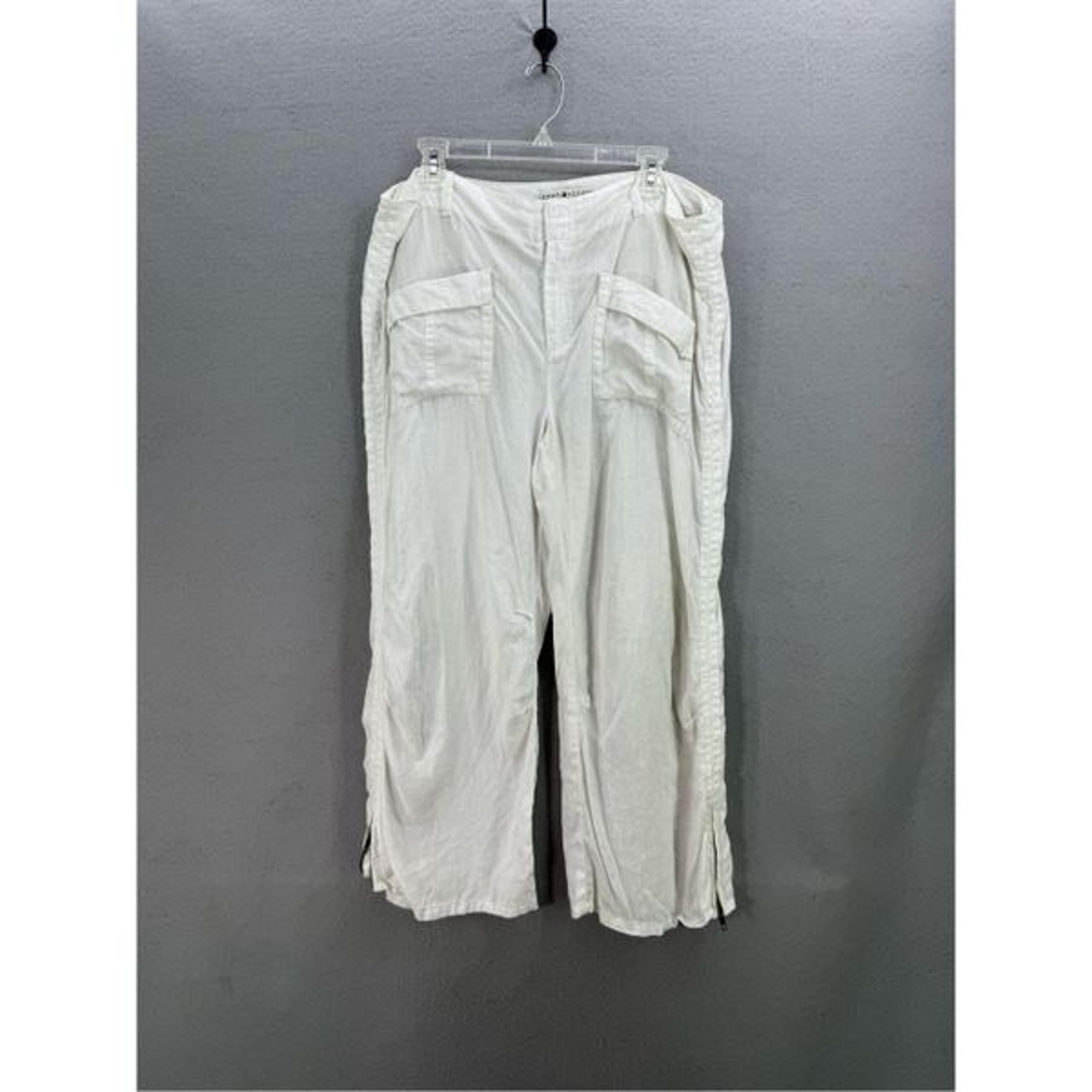 Tommy Hilfiger Y2K Womens White Linen Straight Zip Leg Cargo Pants Size 16