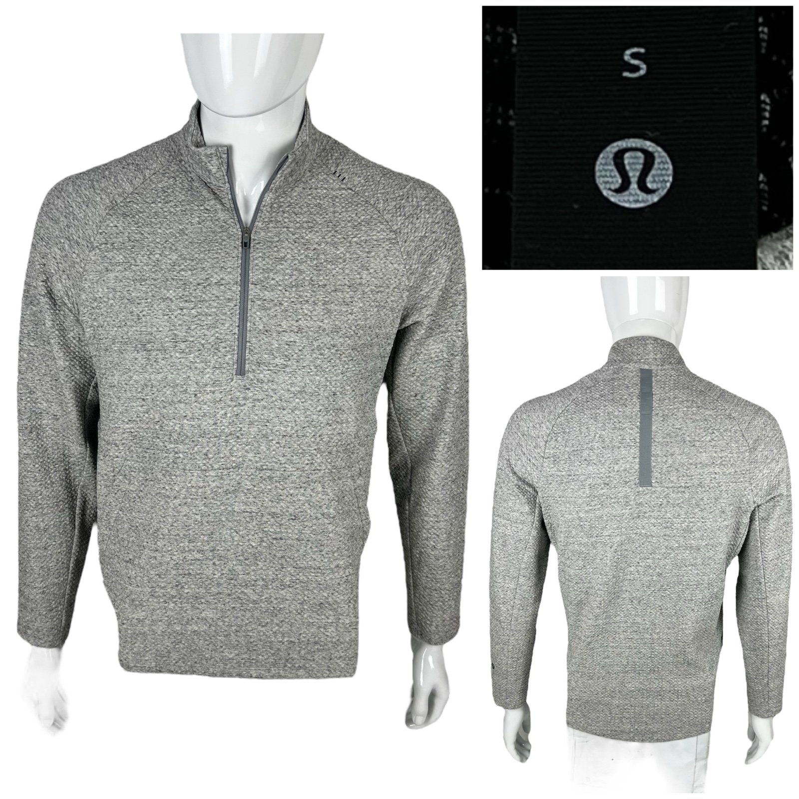 Lululemon Mens Small Engineered Warmth Half Zip Gray Cotton Blend Stretch EUC